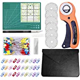85 PCS Rotary Cutter Kit, Including Rotary Cutter and Mat, Patchwork Ruler, Carving Knife, Storage Bag, Replacement Cutter Blades, Rotary Cutter Tool Kit for Fabric Sewing Quilting