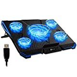 KLIM Cyclone Laptop Cooling Pad - New 2022 Version - 5 Fans Cooler - No More Overheating - Increases PC Performance and Life Expectancy - Ventilated Support for Laptop PS5 and PS4 - Blue