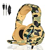 PHOINIKAS PS4 Gaming Headset with 7.1 Surround Sound, Xbox One Headset with Noise Canceling Mic & LED Light, H3 Over Ear Headphones, Compatible with Nintendo Switch, PC, PS4, Xbox One, Laptop (Camo)