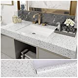 VEELIKE 15.7''x118'' Granite Contact Paper for Countertops Waterproof Self Adhesive White Granite Wallpaper Peel and Stick Countertops for Cabinets Kitchen Bathroom Counter Top Removable Film Vinyl