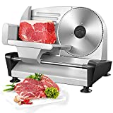 AC Meat Slicer For Home Use - Electric Deli & Food Slicer with Removable 7.5’’ Stainless Steel Blade and 0-15mm Adjustable Thickness for Cheese, Bread, Include Food Pusher & Non-Slip Feet, Silver