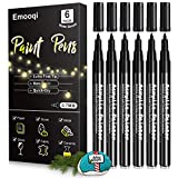 Black Paint Pens, Emooqi 6 Pack 0.7mm Acrylic White Permanent Marker for Rock Painting, Wood, Ceramic, Graffiti, Metallic, Paper, Drawing, Water-based Extra Fine Point, Ideal for Artist & Students