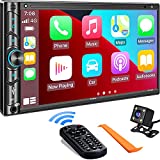 Double Din Car Stereo Compatible with Voice Control Apple Carplay - 7 Inch HD LCD Touchscreen Monitor, Bluetooth, Subwoofer, USB/SD Port, A/V Input, AM/FM Car Radio Receiver, Backup Camera