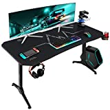 Furmax Gaming Desk T-Shaped Pc Computer Table with Carbon Fiber Surface Free Mouse Pad Home Office Desk Gamer Table Pro with Game Handle Rack Headphone Hook and Cup Holder (Black, 55 Inch)
