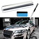LZLRUN 1FT x 5FT Chrome Mirror Silver Vinyl Wrap Adhesive Car Sticker Decal Film