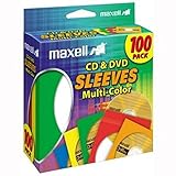 Maxell 190132 CD & DVD Paper Storage Envelope Sleeves with Heavy-duty Paper and Clear Plastic Window Multi-Color 100 Pack (Paper)