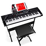 Best Choice Products 61-Key Electronic Keyboard Piano Portable Electric Keyboard Complete Beginner Keyboard Set w/LED Screen, Power Adapter, Stand, Bench, Headphones, Microphone