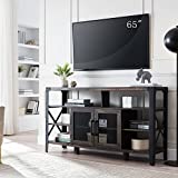 OKD TV Stand Industrial Rustic Entertainment Center for 65 Inch TV, Tall Wood Media TV Console Cabinet Table with Sturdy Metal Side X-Frame & Soft Closing Hinges for Living Room, Dark Rustic Oak