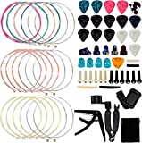 Augshy 65 PCS Guitar Tool Changing Accessories Kit Including Guitar Strings, Guitar Picks, Pick Holder, Capo, String Winder&Cutter, Thumb Finger Picks, Tuner, Guitar Bones, and Storage Bag for Beginne