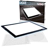 US ART SUPPLY Lightmaster 32.5' Extra Large(A2) 17'x24' LED Lightbox Board Ultra-Thin 3/8' Light Box Pad and 110V AC Power Adapter Dimmable LED with Measuring Overlay Grid & Circle Template/Protractor