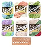 Lily Sugar 'n Cream Yarn Bundle Plus Bamboo Knitting Gauge 100% Cotton Worsted #4 Weight (Mix 107)