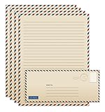 Vintage Airmail Stationery Paper Set, 100-Piece Set (50 Lined Sheets + 50 Matching Envelopes), Letter Size 8.5 x 11 inch, Double Sided & Lined Paper, by Better Office Products
