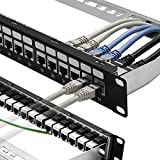 Patch Panel 24 Port Cat6A with Inline Keystone 10G Support, Rapink Coupler Patch Panel STP Shielded 19-Inch with Removable Back Bar, 1U Network Patch Panel for Cat7, Cat6, Cat6A, Cat5e, Cat5 Cabling