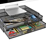 WALI Metal Mesh Monitor Riser Desktop Stand with Storage Drawers for Computer, Laptop, LED, LCD, OLED Flat Screen Display, and Printer (STT006-B), Black