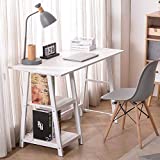 Natwind 43' White Desk Home Office Computer Working Kid Student Study Table with 2-Tier Storage Bookshelves Modern Simple Study Laptop Writing Elegant Style Desk Workstation for Office Home White