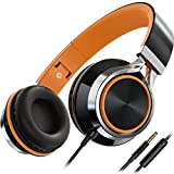 AILIHEN C8 Wired Folding Headphones with Microphone and Volume Control for Cellphones Tablets Android Smartphones Chromebook Laptop Computer Mp3/4 (Black/Orange)