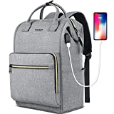 Laptop Backpack for Women, Travel Backpack for School with USB Charging Port Fit 15.6 Inch Laptop, College Backpack Purse Water Resistant School Bookbag Carry on Bag for Office/Teacher/Work, Grey