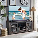 OKD Farmhouse TV Stand for 75 Inch TV, Industrial & Farmhouse Media Entertainment Center w/Sliding Barn Door, Rustic TV Console Cabinet w/Adjustable Shelves for Living Room, Dark Rustic Oak