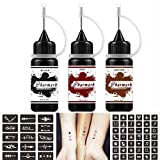 Charmark Temporary Tattoo Art Painting Kit Semi Permanent Freehand Gel(Natural Plants Based) 84 Pcs Free Stencils,DIY Fake Freckles, Full Kit 3Bottles(0.5oz)