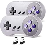 2 Pack 2.4 GHz Wireless USB Controller Compatible with Super NES Games, SAFFUN SNES Retro USB PC Super Classic Controller for Windows PC MAC Linux Genesis Raspberry Pi Retropie (Purple / Gray)