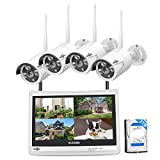 [8CH Expandable, 2K] Hiseeu All in one with 12' LCD Monitor 3TB Hard Drive, Wireless Security Camera System, Home Business 8CH 1296P NVR Kit 4pcs 3MP Outdoor Bullet IP Cameras Night Vision Waterproof
