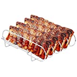 Large Rib Rack For Smoking & Grilling - BBQ Rib Rack Stainless Steel - Holds 4 Full Racks of Ribs - Easy To Use and Clean Rib Racks for Smoking Big Green Egg and Masterbuilt Smoker