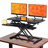 Flexpro Hero 37 Inch Standing Desk | 2 Level Standing Desk Converter with Keyboard Shelf and Monitor Riser | Large Dual Level Sit to Stand Workspace | Easily Sit or Stand in Seconds! (Black / 37')
