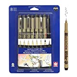 SAKURA Pigma Micron Manga Comic Pro Fineliner Pens - Archival Black Ink Pens - Assorted Point Sizes - 8 Pack