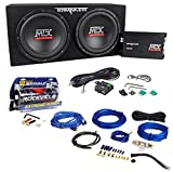 MTX Terminator TNP212D2 1200 Watt 2 Ohm Dual 12 Subwoofers/Sub Box/Amp Package Bundle with Rockville RXC2D 2 Farad Stiffening Power Capacitor & RWK81 Amp Installation Wire Kit (3 Items)