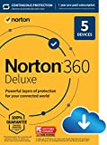 Norton 360 Deluxe, 2023 Ready, Antivirus software for 5 Devices with Auto Renewal - Includes VPN, PC Cloud Backup & Dark Web Monitoring [Download]