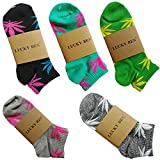 5 Pairs Unisex Marijuana Weed Leaf Boat Warm Cotton Socks US 5-9.5 (M, 1st Match)