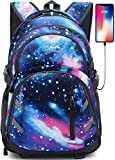 Backpack Bookbag for School College Laptop Travel Student,Fit Laptop Up to 15.6 inch with USB Charging Port Multi Compartment Anti theft, Gift for Women Men (Galaxy)