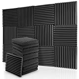 Donner 12-Pack Acoustic Panels Sound Proof Foam Panels for Walls, 2' x 12' x 12' Wedge Sound Absorbing Panels, Acoustic Foam Noise Canceling Panels for Studio Recording, Home Office