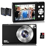 Digital Camera Auto Focus 2.7K Vlogging Camera HD 48MP 16X Digital Zoom Camera with 32G Memory Card 2 Batteries YouTube Portable Mini Compact Camera for Kids Teens Adult Beginner