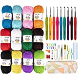 12x50g Large Acrylic Yarn Skeins, Azerogo 1312 Yards Crochet Yarn with 41 Assorted Starter Crochet Kit for Knitting and Crochet Craft, Multicolored Yarn Bulk– Ideal Beginner Kit