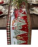 Christmas Table Runner, Merry Christmas Lovely Dwarf Elf Winter Snowflake Xmas Tree Truck Barn Table Runner Dining for Xams Decor, Coffee Dresser Scarves Table Cloth for Indoor Outdoor Party