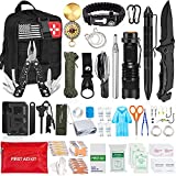 AOKIWO 200Pcs Emergency Survival Kit Professional Survival Gear Tool First Aid Kit SOS Emergency Survival Kit with Molle Pouch for Camping Adventures (Black)…