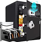 2.35 CUB Fireproof Safe Biometric Safe Box, Quick Access Fingerprint Gun Safe with 6 Slot Gun Rack and A4 Large Document Bag, Home Safe with Storage Holder and 3 LED Lights, Money Safe for Cash Pistol