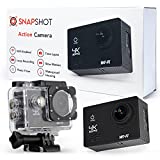 SNAPSHOT Action Camera 4K - 12MP HD Waterproof Underwater Cameras | Small Digital Sports Body Cam and Helmet Accessories Kit | 170 Degree Ultra Wide Angle Photo Video Lens, 98FT, 90min Battery (Black)