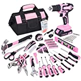 FASTPRO 232-Piece 20V Pink Cordless Lithium-ion Drill Driver and Home Tool Set, Lady's Home Repairing Tool Kit with 12-Inch Wide Mouth Open Storage Tool Bag