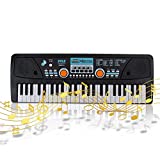 Digital Electronic Musical Keyboard - Kids Learning Keyboard 49 Keys Portable Electric Piano w/ Drum Pad, Recording, Rechargeable Battery, Microphone - Pyle PKBRD4112 Black