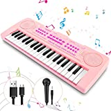 Kids Piano Keyboard, Musical Learning Educational Toy for Beginners 37 Keys Portable Piano Electronic Keyboard with Microphone, Christmas Birthday Gifts for 3 4 5 6 Years Old Girls