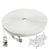 Cat 6 Ethernet Cable 50 ft, Outdoor&Indoor 10Gbps Support Cat7 Network, Flat Internet RJ45 LAN Patch Cords, Solid Cat6 High Speed Computer Wire with Clips for Router, Modem, PS4/5, Xbox, Gaming, White
