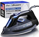 Professional Grade 1700W Steam Iron for Clothes with Rapid Even Heat Scratch Resistant Stainless Steel Sole Plate, True Position Axial Aligned Steam Holes, Self-Cleaning Function