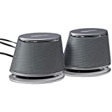 Amazon Basics USB Plug-n-Play Computer Speakers for PC or Laptop - 1 Pair (2 Speakers), Silver with Blue LED Light