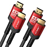 4K HDMI Cable 1 Pack 10ft, JSAUX 18Gbps High Speed HDMI 2.0 Braided HDMI Cord, 4K 60Hz HDR, HDCP 2.2, 1080p, 2160P, Ethernet, 3D, Audio Return(ARC) Compatible for Monitor UHD TV PC PS4 PS3 Blu-ray-Red