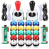 EG STARTS 2 Player Arcade Games DIY Kit Parts 2 Ellipse Oval Joystick Handles + 20 LED lit Arcade Buttons (Mixed Color Kit)