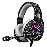 Camo Gaming Headset for PS4, PS5, Xbox One, PC, Laptop, Mac, Nintendo, ZIUMIER 3.5MM Wired Gaming Headphones with Microphone, Bass Surround, LED Light, Camouflage