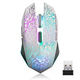 TENMOS M2 Wireless Gaming Mouse, Silent Rechargeable Optical USB Computer Mice Wireless with 7 Color LED Light, Ergonomic Design, 3 Adjustable DPI Compatible with Laptop/PC/Notebook, 6 Buttons (White)