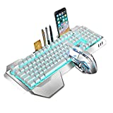 Rechargeable Keyboard Mouse Combo Backlit,2.4G Wireless Gaming Keyboard with Palm Rest,Multimedia,Ergonomic,3000Mah Large Capacity Battery and Adjustable DPI Mouse for Computer,PC,Laptop,Mac (Silver)